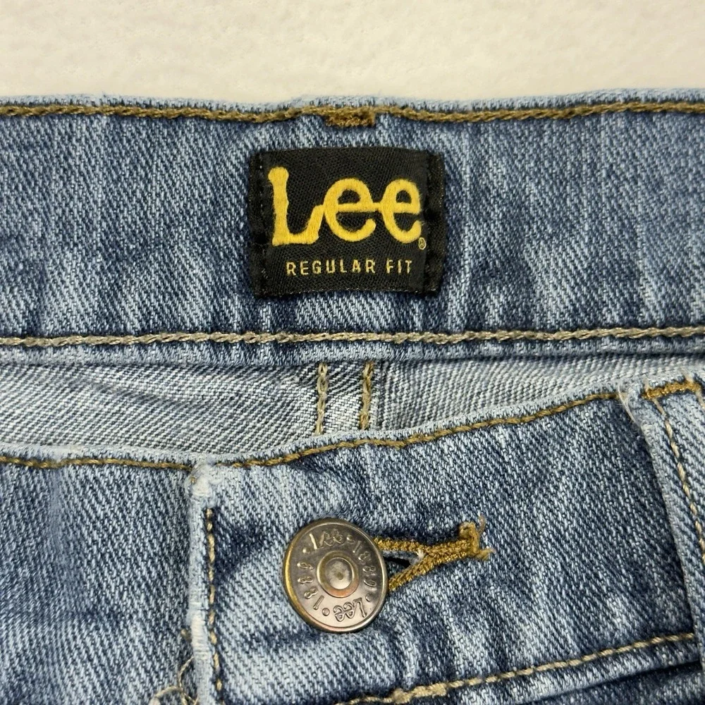 Lee Regular Fit Straight Leg Jeans Men's 36X29 (34x29 fit) Blue Distressed Denim